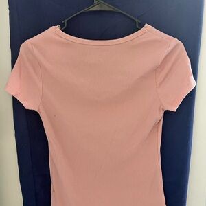 pink lace neckline shirt